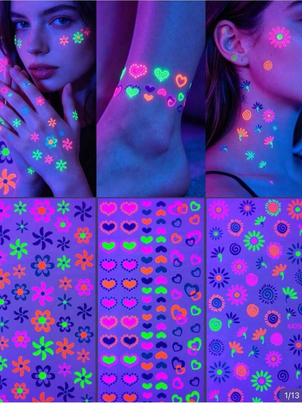 Neon UV Glow Temporary Tattoo Stickers - Multicolor